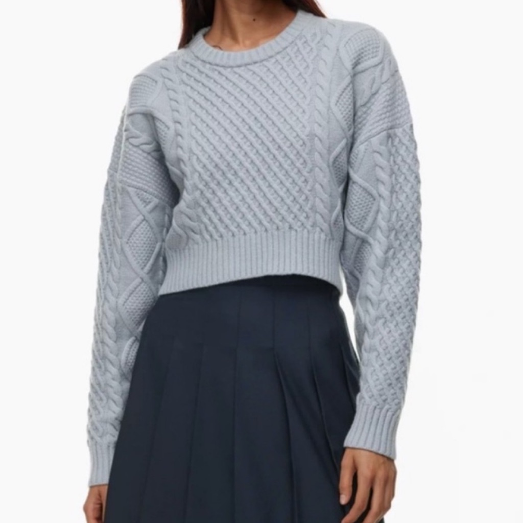 Aritzia Sunday Best Peggy Cropped Cable-Knit Sweater Baby Blue Size Small